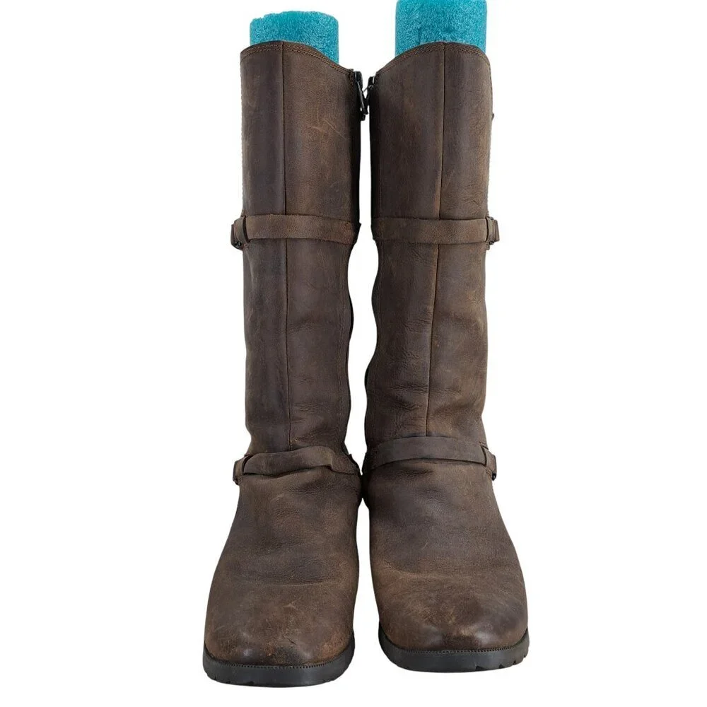 Teva De La Vina Brown Leather Tall Riding Boots Size 8 Distressed Waterproof
